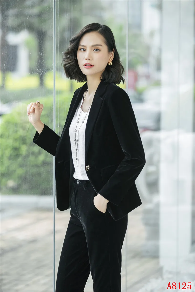 Высокое качество бархатная ткань единый дизайн брючные костюмы с куртками и брюками женские офисные формальные пиджаки модные винные