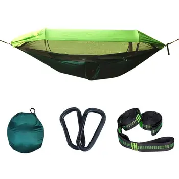 

3-in-1 Camping Hammock with Mosquito Net & Sunshade Cloth & Tree Straps Portable Parachute Nylon Lightweight Swing Hammock Bed