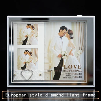 

European style fashion photo frame white color photo frame with light LED USB, used for art decoration display frame