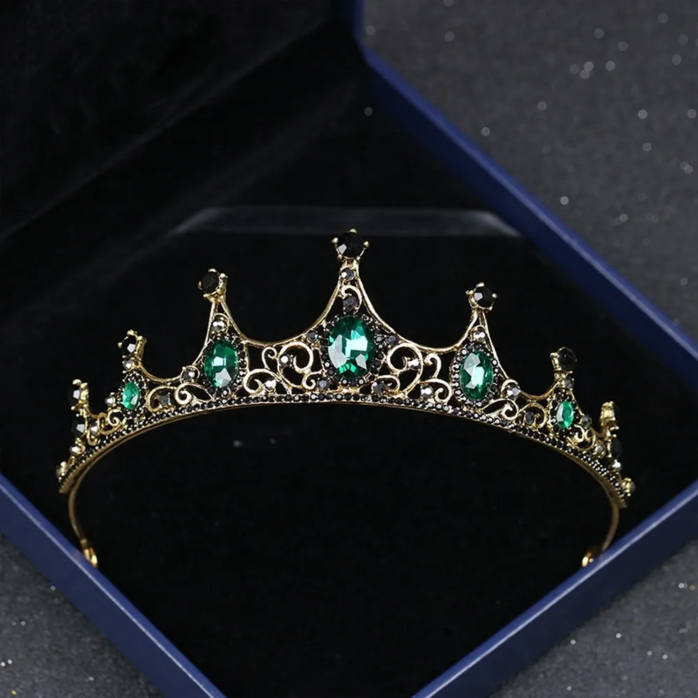 

Vintage Baroque Imitated Emerald Crystal Tiaras and Crowns Hair Jewelry Women Girls Headpiece Wedding Bridal Hair Accessories