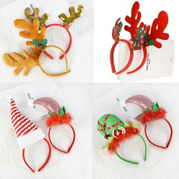 

1PC Christmas Headband Santa Tree Reindeer Antlers Hairband Christmas New Year Party Hair Band Headware Decoration Kids Favors 7