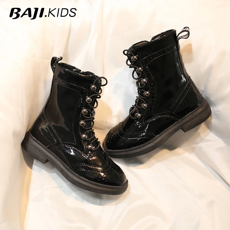 

Girls' boots spring and autumn single Boots New British style short boots winter plush leather cotton boots children's Martin bo