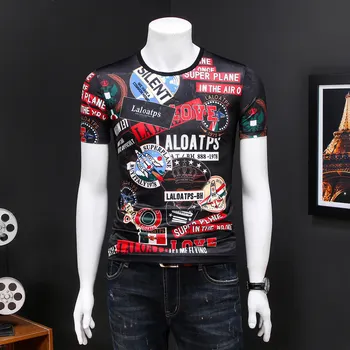 

2020 Korean New Print T Shirt Man Club Party Homme Baroque Pantalon Moda Hombre Camiseta Hombre Manga Corta Short Tee