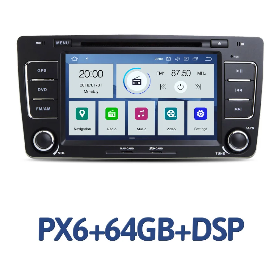 PX6 2 din Android 9,0 автомобильный dvd-плеер 6 ядер 4 Гб ОЗУ 64 г gps карта RDS Авто Радио Bluetooth для VW Skoda Octavia 2009-2013 - Цвет: PX6 64G with DSP