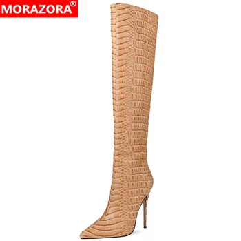 

MORAZORA 2020 newest sexy high heel party prom shoes women knee high boots pointed toe zip autumn winter long boots woman