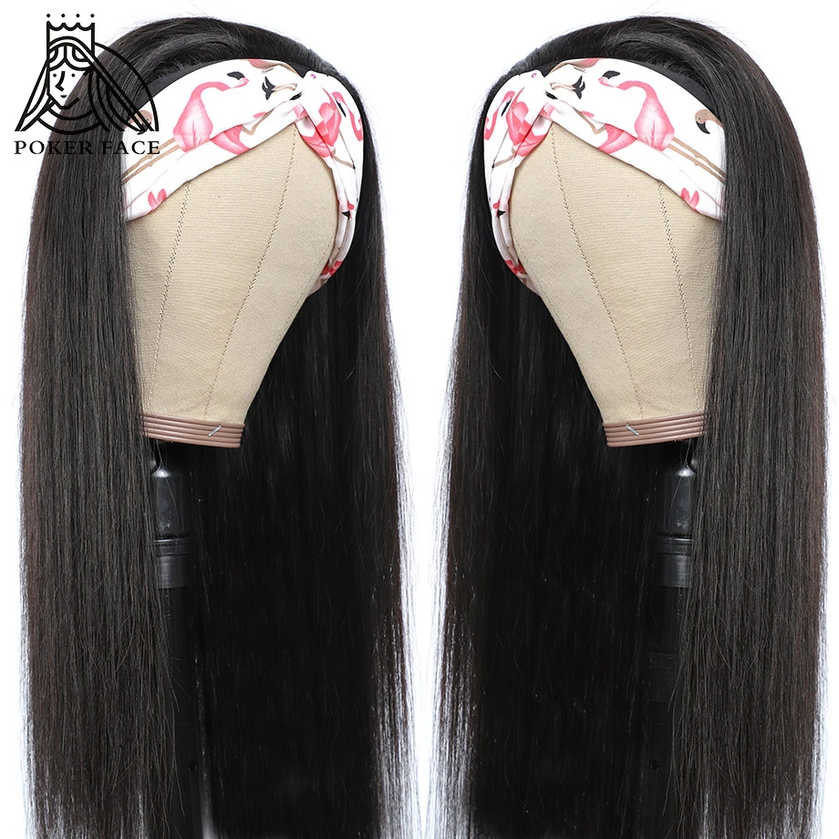 Poker Face Straight Headband Wig Glueless Brazilian Human Hair Wigs For