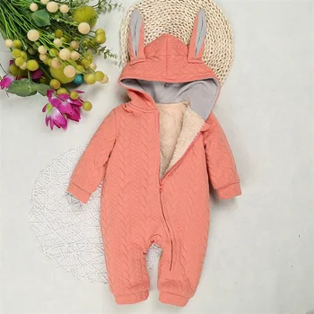 

Baby Boys Girls Plush and Velvet Warm Hooded Thick Romper Autumn and Winter Baby Toddler Rompers Clothes Jumpsuit Rabbit Ears