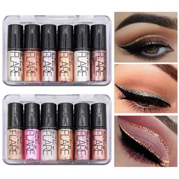 

6pcs/lot Liquid Eyeliner Easy to Wear Waterproof Long Lasting Silver Rose Gold Colors White Gold Glitter Beauty Eyeshadow Makeup
