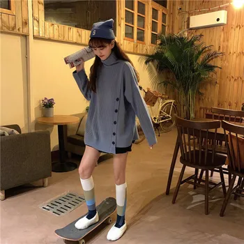 

Cardigan Women New Fashion Loose Fit Irregular High Neck Thickened Sweater Top In Autumn And Winter 2019 Europe