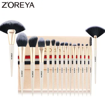 

16pcs Soft Synthetic Fibers Hair Make Up Brushes Lip Eyelash Powder Blending Large Fan Brush Beige Essential Set