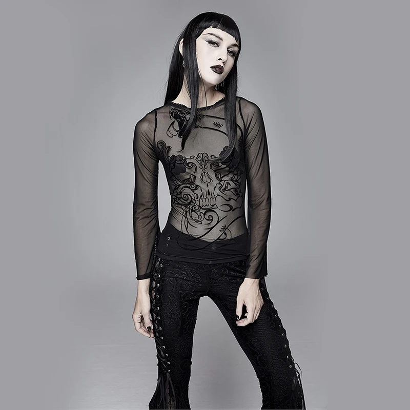 Модная Готическая винтажная женская блузка Devil пикантные топы мягкий черный