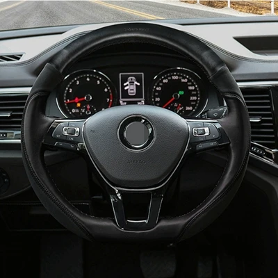 Натуральная кожа ручной работы прошитый чехол рулевого колеса автомобиля для Volkswagen Mk7 Polo Jetta Passat B8 Tiguan Sharan VW Golf 7 - Название цвета: full black color