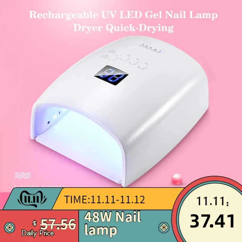 

48W Rechargeable UV LED Gel Nail Lamp Dryer For All Nail Gels Polish Wireless LCD Manicure Tool Setting Nail Art Curing Lamp