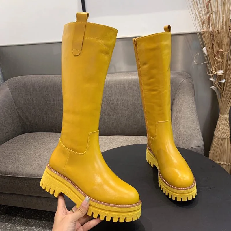 Лидер продаж Botas Mujer высокие сапоги из коровьей кожи до колена на платформе и
