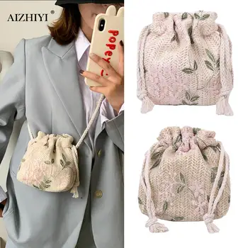 

Rattan Women Summer Beach Shoulder Bags Straw Weave Bucket Bags Handbags Totes Casual Handbags Retro Mini Shoulder Bag