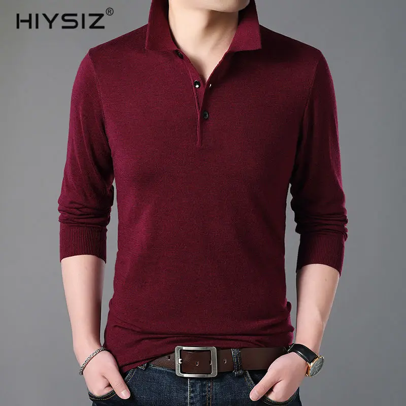 

HIYSIZ New Men Sweaters 2019 Brand Autumn Winter Casual Turn-down Collar Long Sleeves Button Streetwear Solid Pullover Men SW029