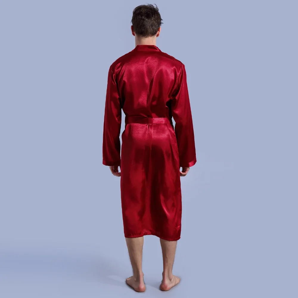 Темно-синий халат, Повседневная Ночная одежда, ночная Пижама, свободная Мужская пижама для отдыха, Атласный халат из искусственного шелка, однотонное кимоно