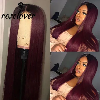 

Ombre Burgundy 1B/99J 13*6 Deep Part Lace Front Human Hair Wigs With Baby Hair Straight Pre Plucked Hairline Peruvian Remy Wigs