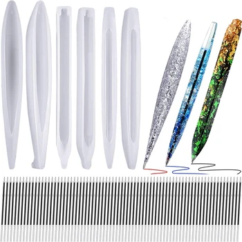 

6 Pieces Pen Shape Resin Silicone Molds for DIY Pen Candle with 75 Pieces Ballpoint Refill Pens for Teacher Student Gift