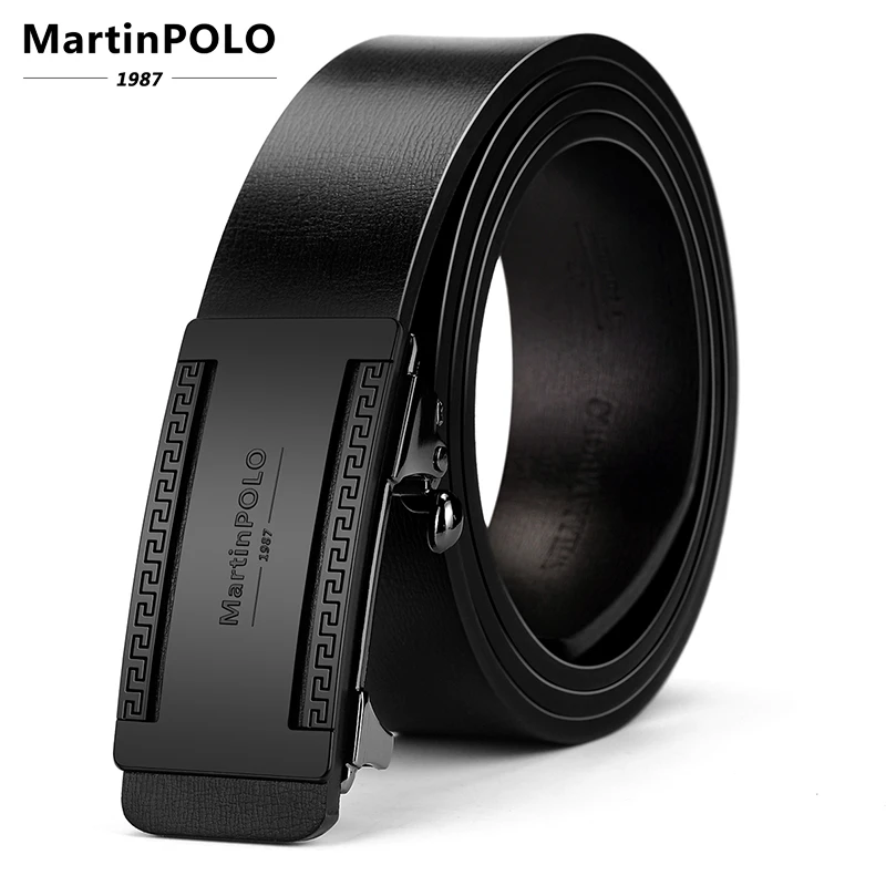 Мужской кожаный ремень MARTINPOLO MP02101P дизайнерский роскошный брендовый черный из