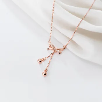 

Authentic 100% REAL. 925 Sterling Silver FINE Jewelry BOWKNOT &lucky ball Tassel Necklace pendant GTLx2090