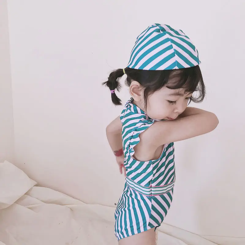

2019 Spring And Summer New Style Girls Swimwear Baby Girls GIRL'S Hot Springs Bathing Suit Flamingo Stripes One-piece Swimming S