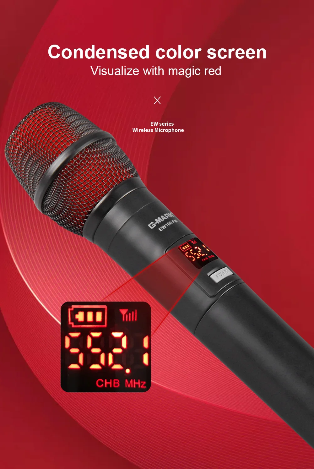 G-MARK EW100 Wireless Microphone Professional Handheld Cordless Karaoke Mic Frequency Adjustable 80M Distance For Stage Party