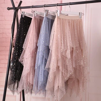 

Tulle Skirts Womens Midi Pleated Skirt Black Pink Tulle Skirt Women 2020 Spring Summer Korean Elastic High Waist Mesh Tutu Skirt