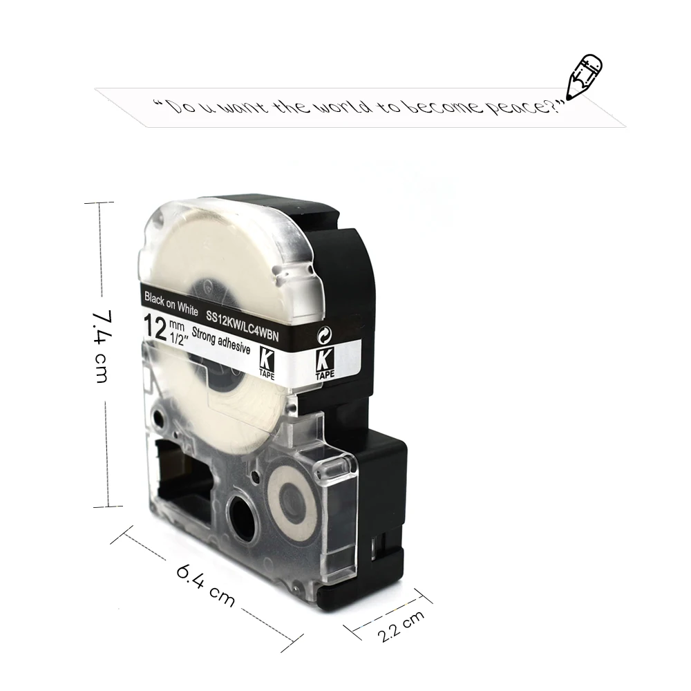 엡손 라벨 테이프 12mm 블랙 화이트 SS12KW LC4WBN 리본 카세트 테이프 KingJim 라벨 메이커 LW-300 LW400Epson 라벨 프린터 용