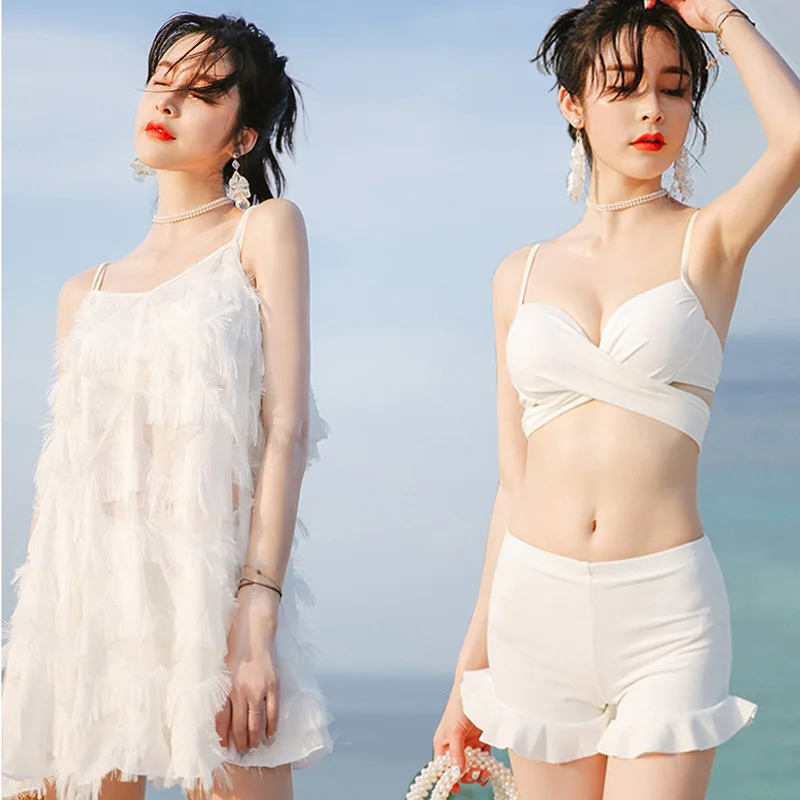 

Bathing Suit Women's 2019 New Style Immortal Split Type Bikini Small Bust Gathering Hot Springs Bathing Suit Three-piece Set Sou