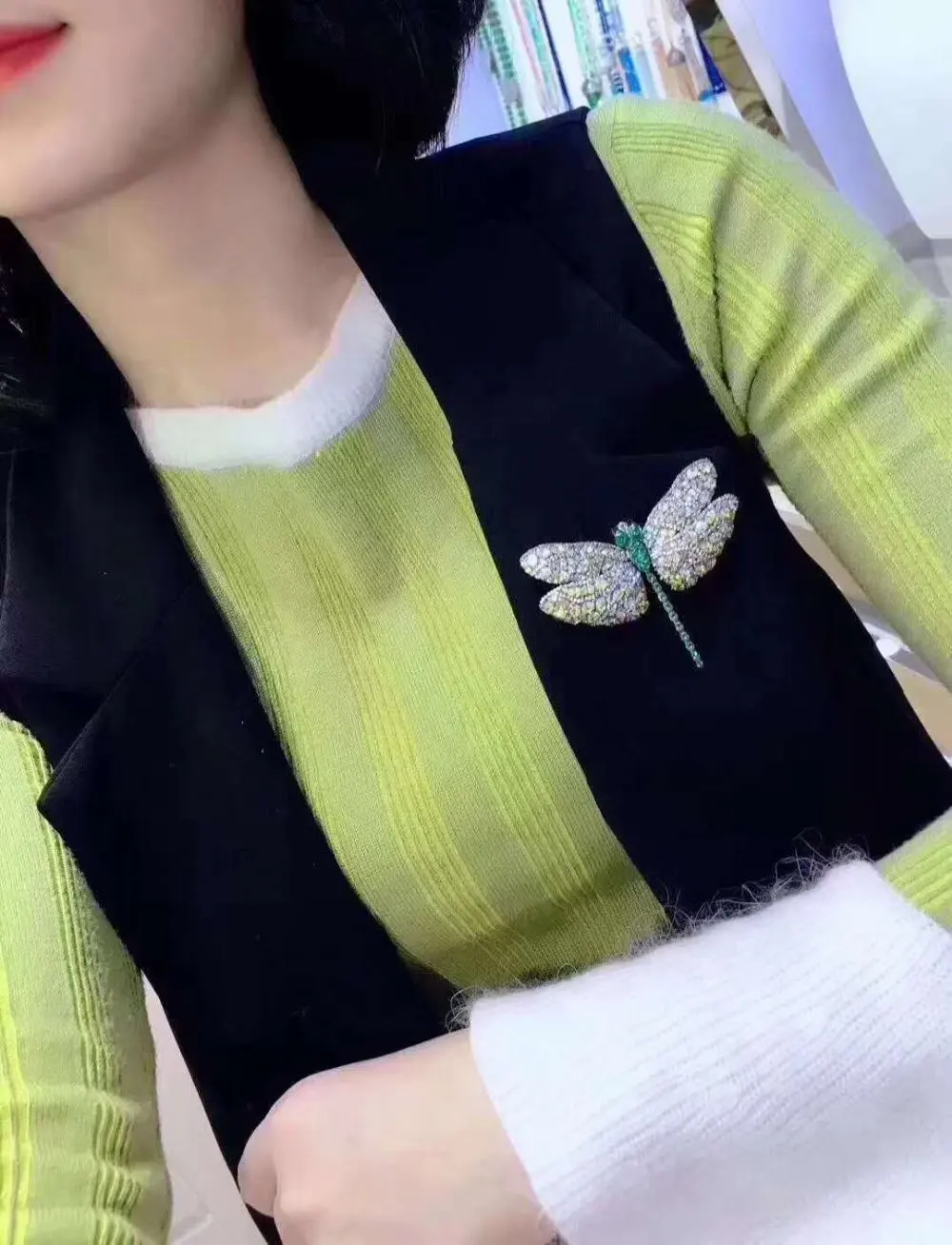 52*62mm Green Cz Pave Big dragonfly brooch