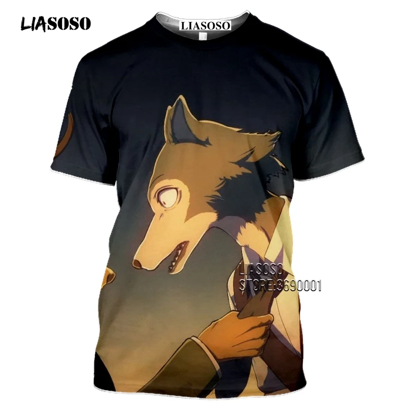 LIASOSO 3D Print Japan Anime BEASTARS Men's T-shirt legoshi Haru Louis Tshirt Women Casual Shirt Cartoon Wolf Rabbit Fitness Top (6)