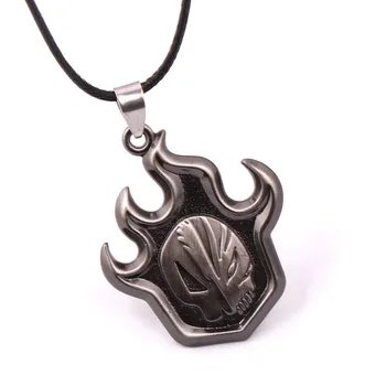 

Fashion Bleach Necklace Skull For Men Kurosaki Ichigo False Fire Metal Alloy Collar Black Rope Chains Pendant Necklace Cosplay
