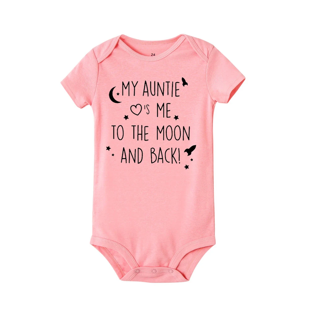 Newborn  Romper My Auntie Loves Me To The Moon and Back Print Short Sleeve Infant Baby Boy Girl Funny Jumpsuit Clothes Baby Bodysuits made from viscose 