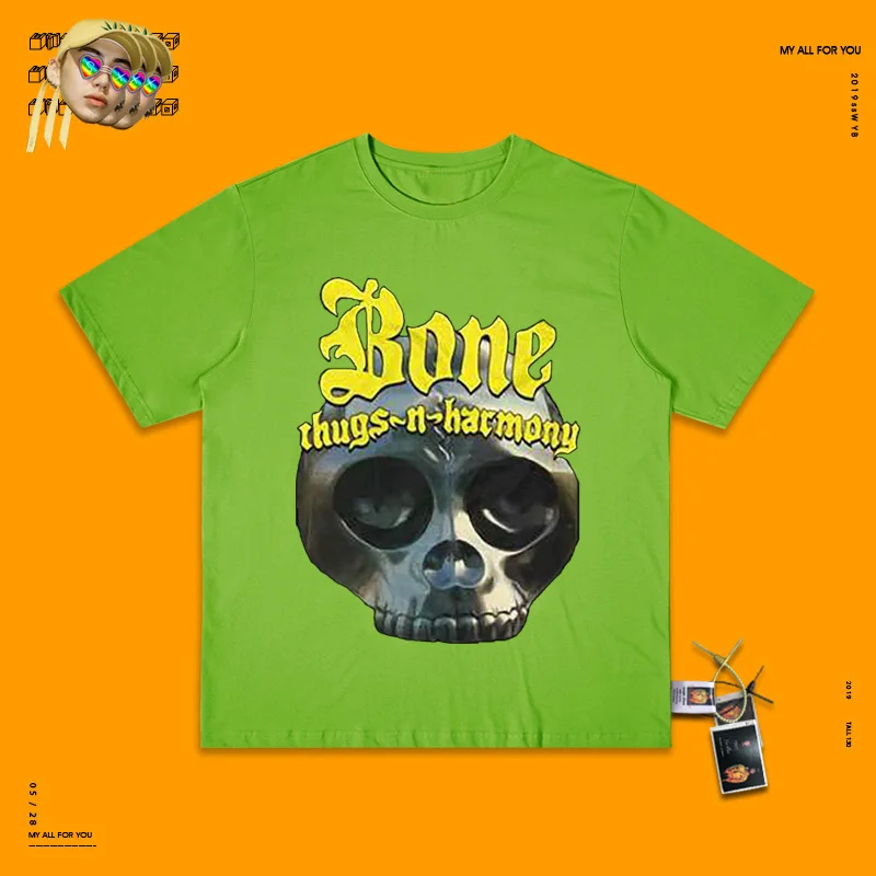 Бренд Tide футболка Bone Thugs N Harmony используется тяжелый короткий рукав для мужчин и женщин хип-хоп рок - Цвет: fluorescence green