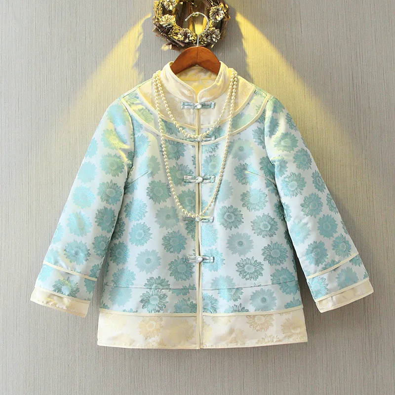 Китайский стиль cheongsam топ с цветочным принтом кофточка Ципао из атласа традиционная китайская рубашка cheongsam tang костюм hanfu qipao Топ - Цвет: color2