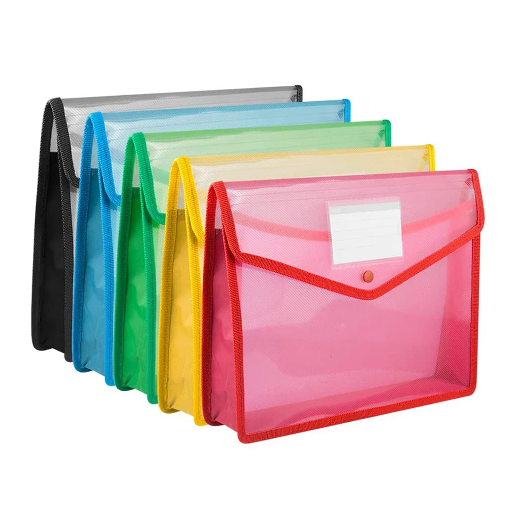 Bolsa de archivos ligera A4, transparente, portátil, a prueba de agua, portadocumentos, gran capacidad, botón de almacenamiento, papel de prueba escolar