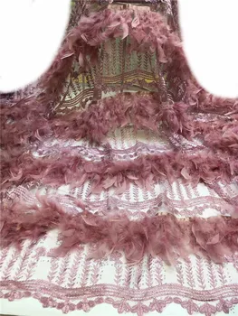 

Excellent design pink feather embroidery Sequin French lace fabric, high quality Nigerian Sequin clothing fabric FZ108