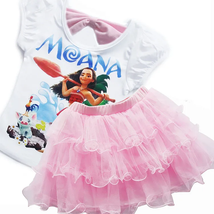 Moana/летние вечерние платья принцессы с изображением океана для маленьких девочек, платье с рисунком Моаны для детей, От 3 до 12 лет Одежда для девочек футболка+ короткая юбка - Цвет: FZ912-pink