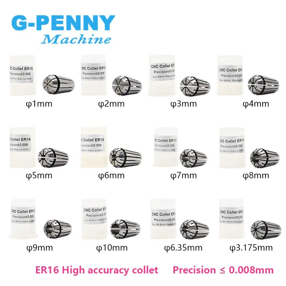 G-Penny ER16 пружинный цанговый патрон Набор 12 шт. Высокая точность 0,008 мм 1-10 мм для фрезерного станка с ЧПУ инструмент мотор шпинделя