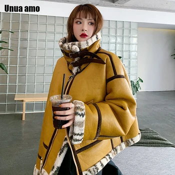 

Unua amo Winter Lambswool Jacket Women Short Leather Coat 2020 High Quality Faux Leather Leopard Faux Fur Motorcycle Jacket