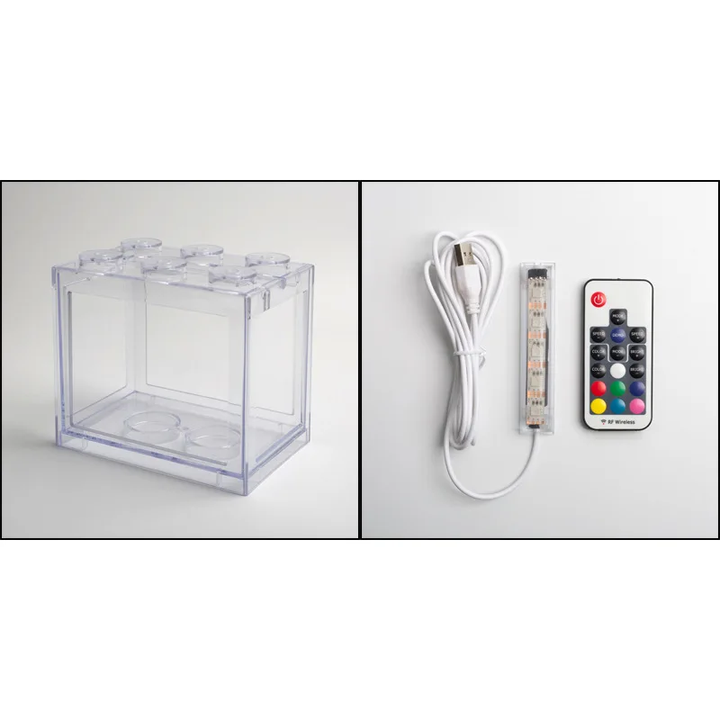 Мини-аквариум светодиодный аквариум мини-аквариум блочный ящик для рептилий USB зарядное устройство декор для офисного стола океан Betta Черепаха коробка - Цвет: trans with light