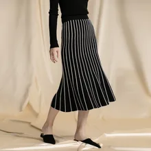MEVGOHOT, осень, новинка, Женская посылка, вязанные юбки в волнистую полоску, длинные, высокая талия, тонкая, эластичная, облегающая, Женская юбка HD3130