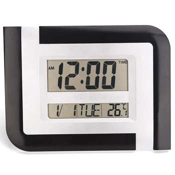 

Large Number Display LED Electronic Wall Clock Snooze Table Clock Mute Bracket Clock LCD with Calendar Temperature Black + Silve