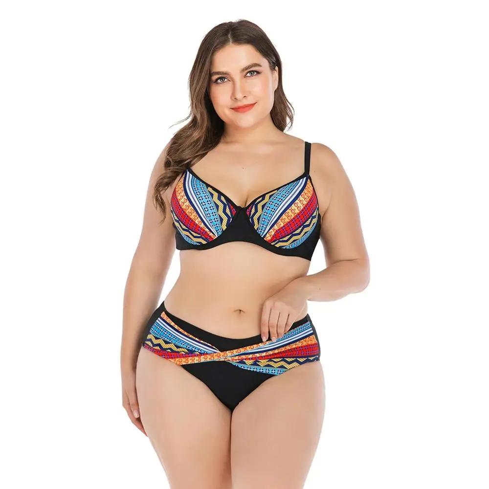 

Mid Waist Quick Drying Swimwear Bikini Top Bottom Lady Plus Size Swimsuit Beach Swimming Suit Women Tankini Patchwork Strappy