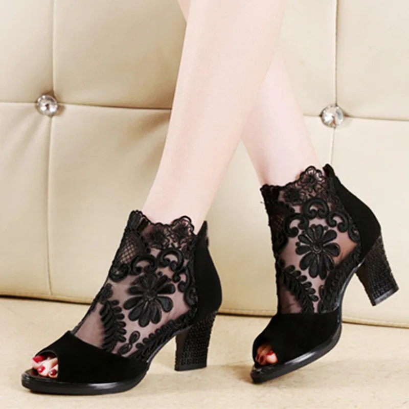 Sandalias Peep Toe de malla con plataforma para mujer, tacones sexis de gasa para primavera o verano, Europa y América, 2020