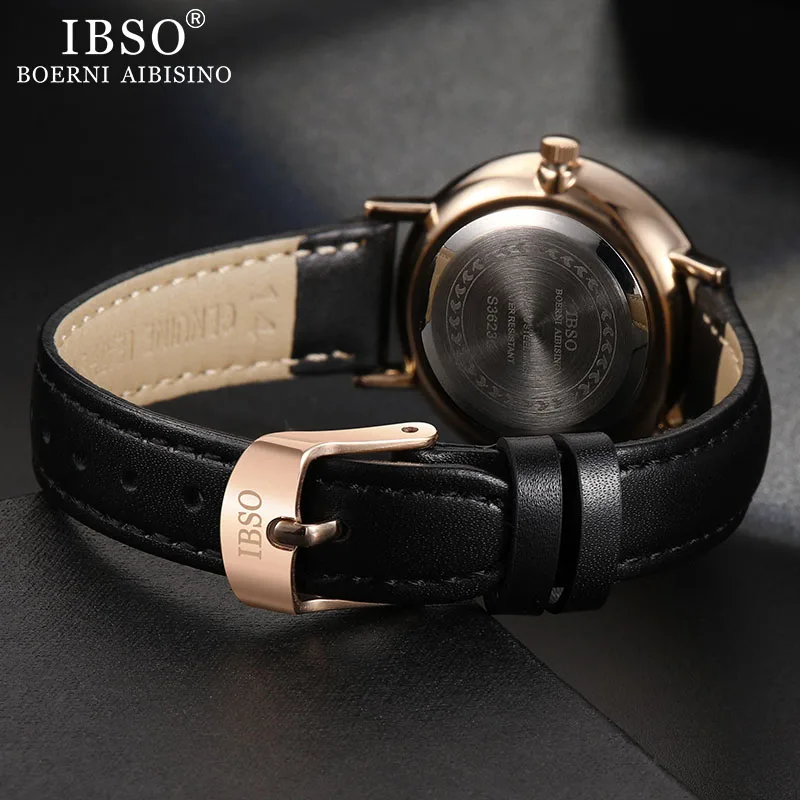 IBSO Женские кварцевые наручные часы розовое золото ультра тонкий кожаный ремешок Кварцевые часы Женские Простые Relogio Masculino