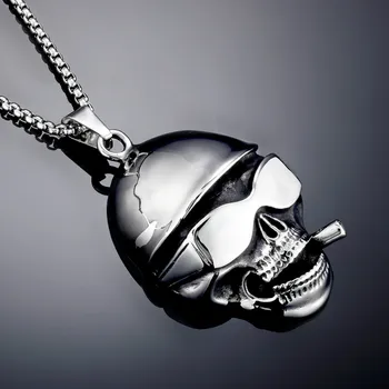 

European and American Punk Exaggerated Skull Men's Titanium Steel Pendant Necklace Stainless Steel Unisex Snake Chain Metal