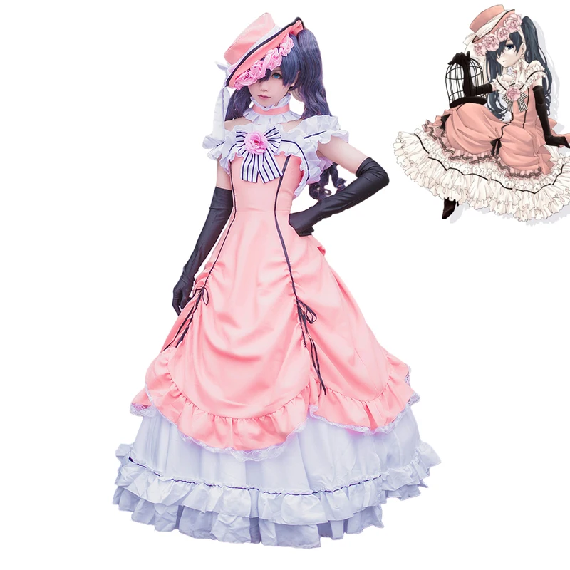 

New Black Butler Kuroshitsuji Ciel Cosplay Costume Ciel Girl Pink Dress Outfit Carnival Halloween Costumes for Women