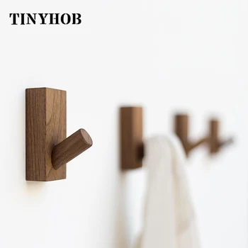 

Nail-free Solid Wood Hooks Wall Hooks Beech Walnut Coat Hat Hook Living Room Passage Decorative Hat and Bag Storage Hanger